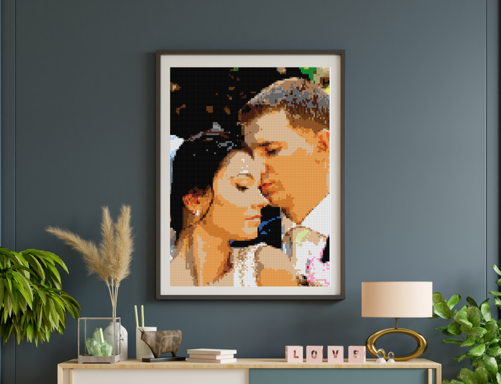 Wedding photo mosaic portrait created by Brick Artistry